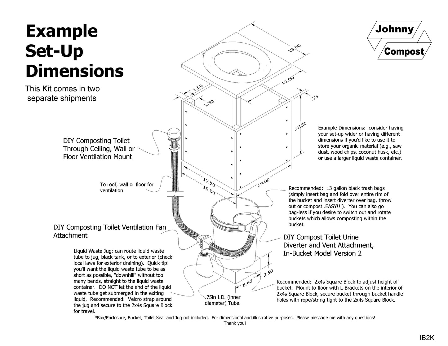 DIY Compost Toilet In-Bucket Urine Diverter and Ventilation Kit