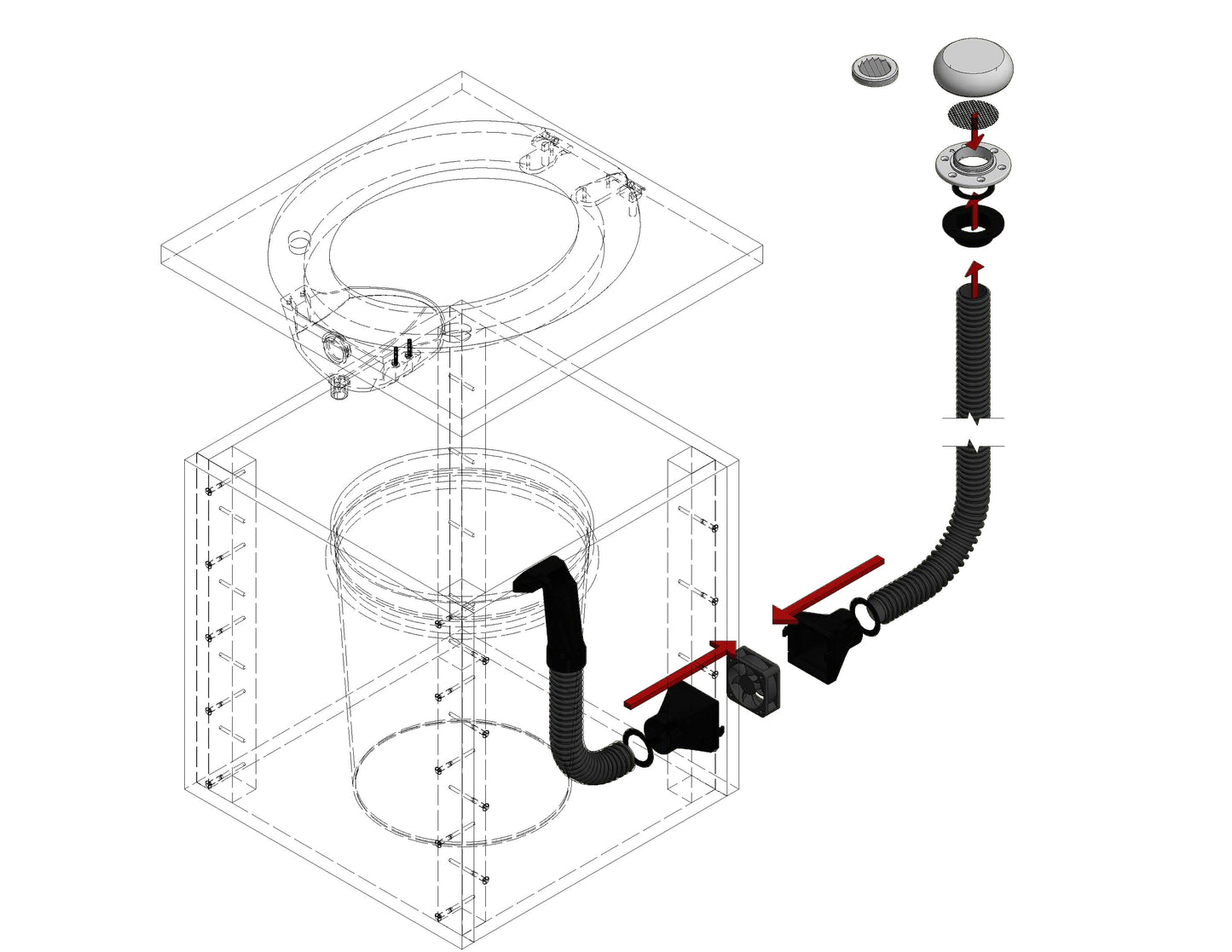 DIY Compost Toilet Ventilation Kit - with Snap-On Ventilation Attachment