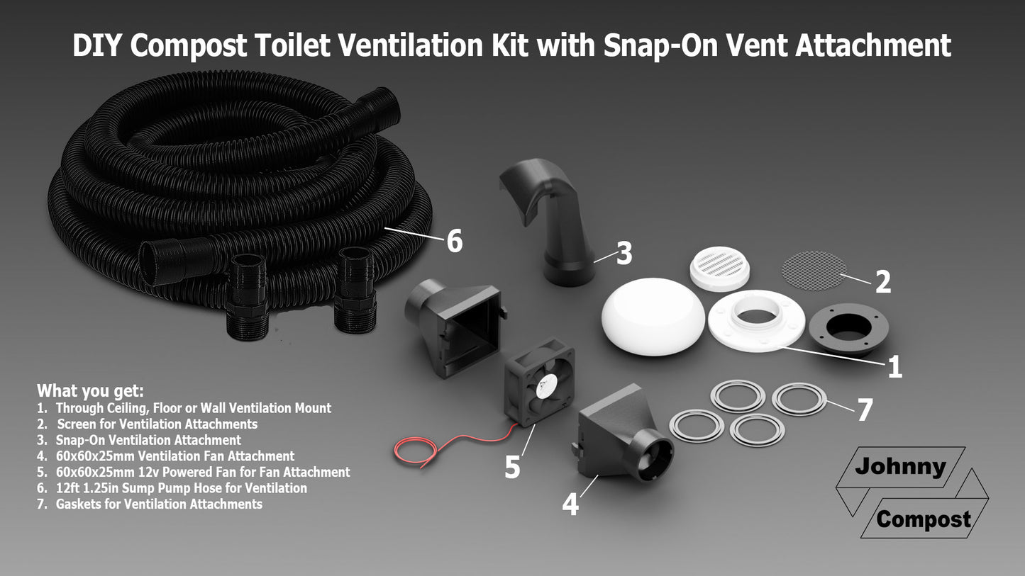 DIY Compost Toilet Ventilation Kit - with Snap-On Ventilation Attachment